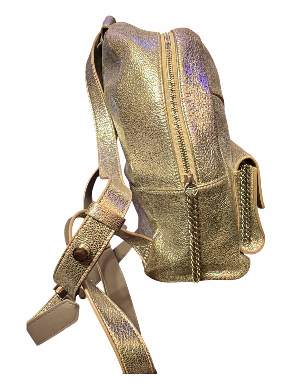 JIMMY CHOO Gold Metallic Leather Star Studded Cassie Backpack Handbag - Picture 4 of 9
